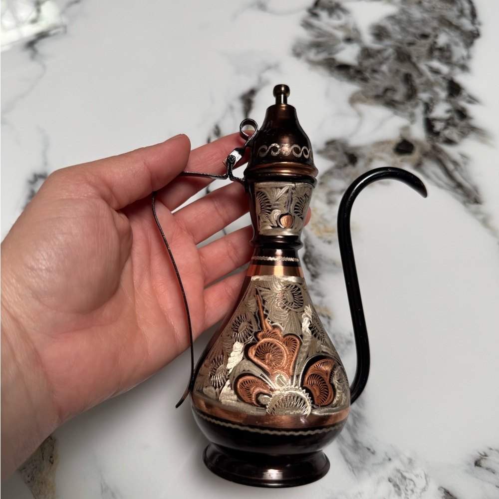 Ornate Copper and Silver Decorative Pitcher